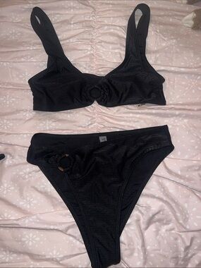 Black Ring-Accent Bikini Set